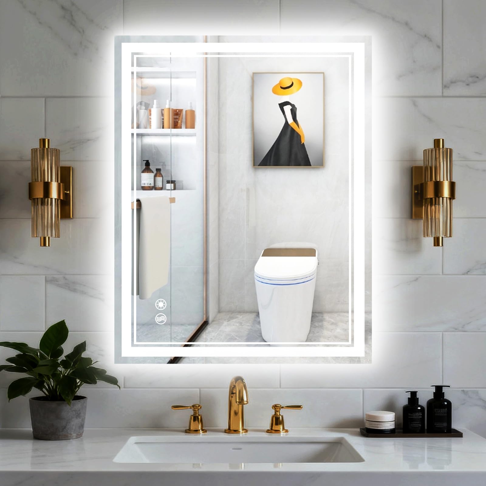 28 x 36 LED Bathroom Mirror Fogless LED Mirror for Bathroom Dimmable 3 Colors Lights Smart Vanity Mirror