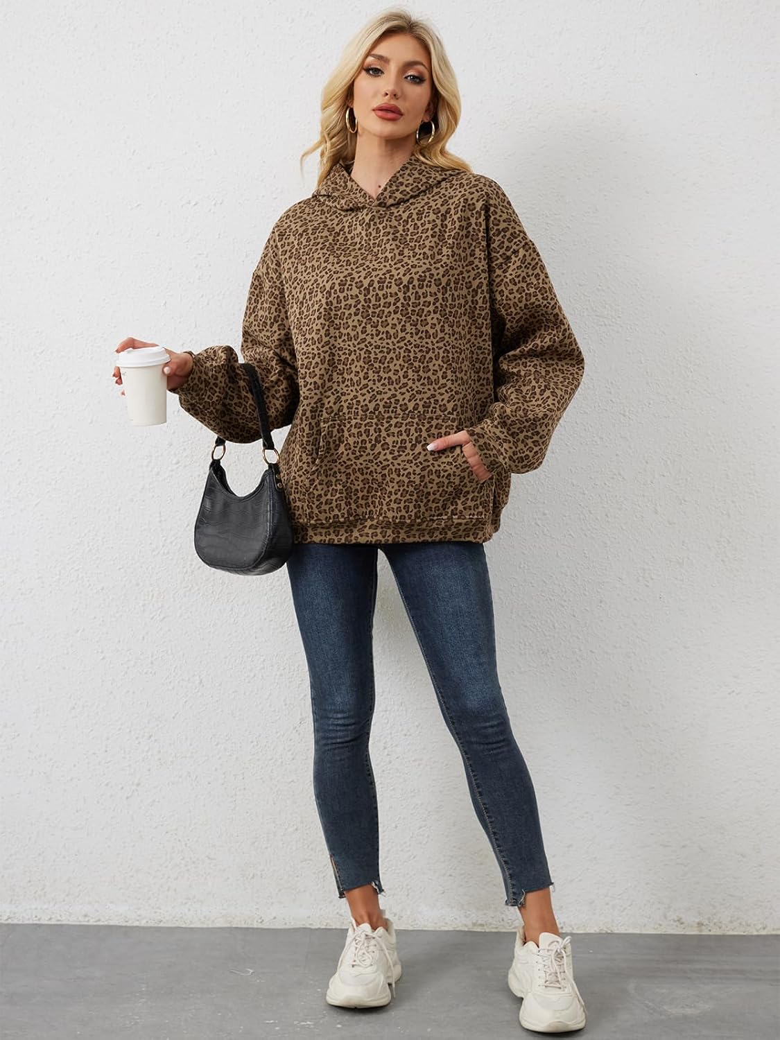 Oversized Leopard Print Hoodie for Women Men Long Sleeve Hooded Sweatshirts Cute Pullover with Pocket - Image 5