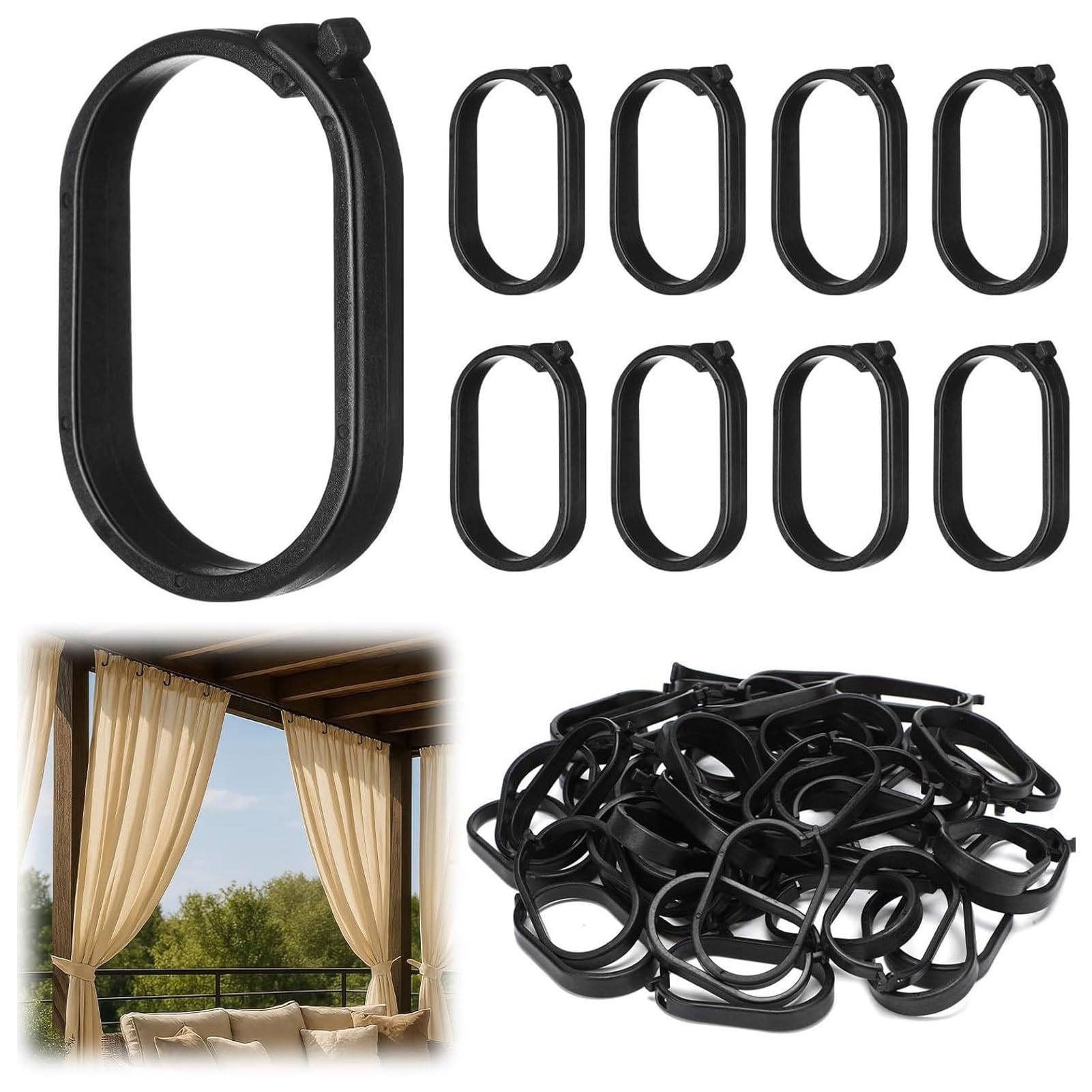 50/100Pcs Plastic Gazebo Curtain Hook, Heavy Duty Netting Hook, Black Curtain Track Hooks for Outdoor Hotel, Gazebo Accessories