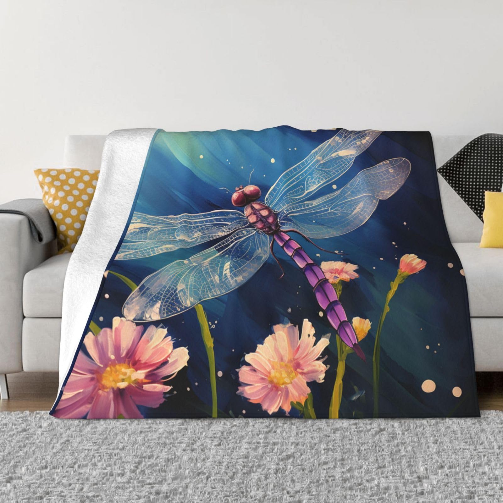 Couverture polaire ultra douce OUSIKA plaid lit canapé imprimé fleurs 152x127cm