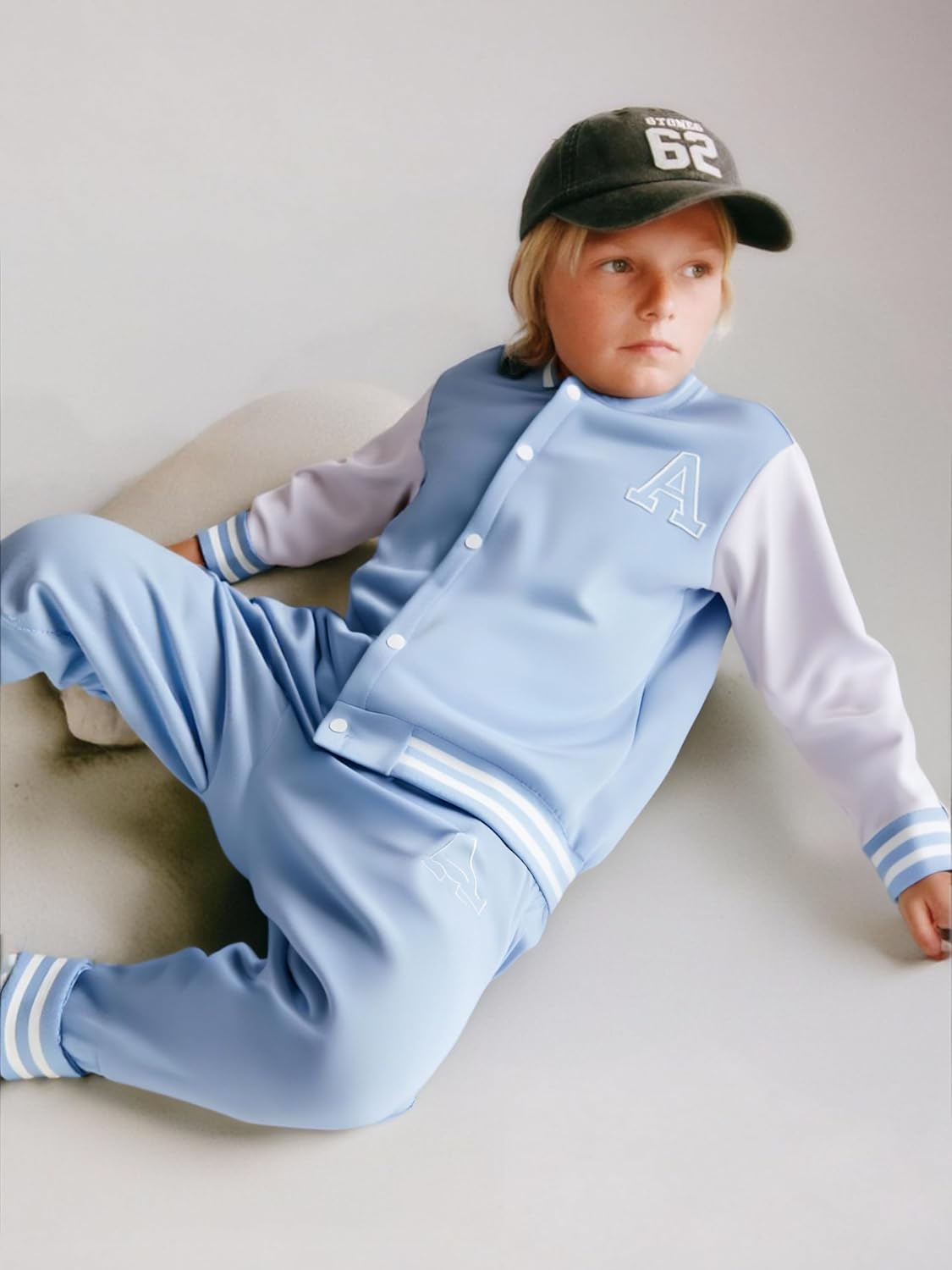 Boys Color Block Button Down Shirt and Jogger Pants Button Up Sweatsuits Sets (Size: 5-12T) - Image 4