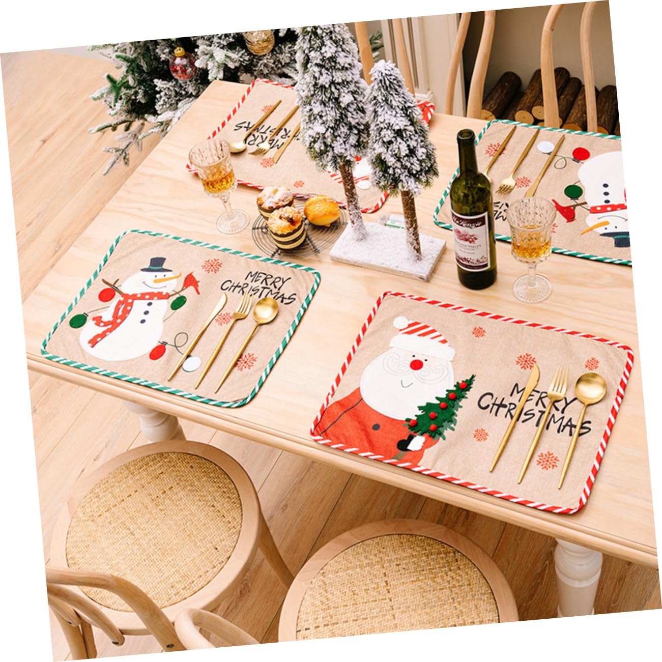 Cabilock 3 Piezas Decoración navideña Decoraciones de Mesa de Fiesta manteles Individuales para Festivales Posavasos navideños Christmas Tablecloth decoración de la Mesa del hogar Tela