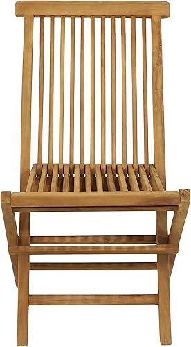 Miniatura 6 de Sunnydaze Hyannis Silla de comedor plegable de teca maciza para exteriores, acabado de manchas de madera clara, patio, terraza, césped, jardín,