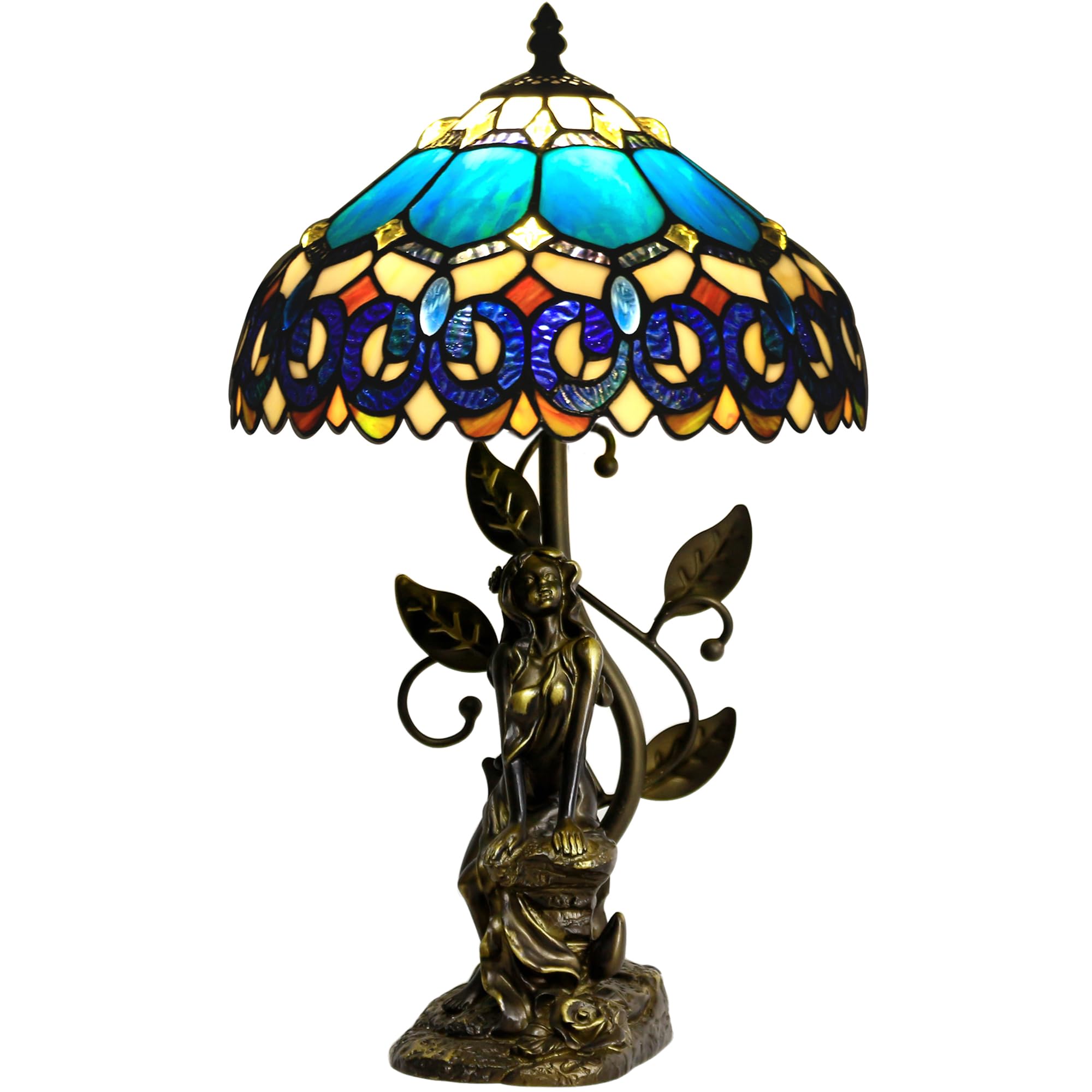 Tiffany Table Lamp Stained Glass Lamp 12X12X18.5 Inch Resin Sculpture Antique Reading Light (Blue Jewelry Baroque)