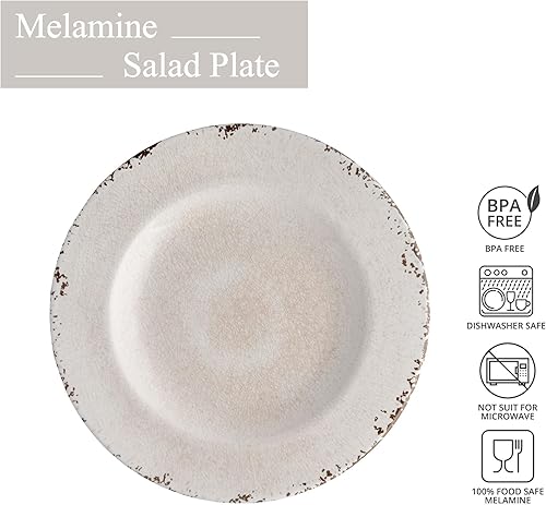 Miniatura 2 de UP ware Crackle - Juego de platos de ensalada de melamina, platos redondos para risotto, pasta y ensalada, sin BPA, aptos para lavavajillas, crema,