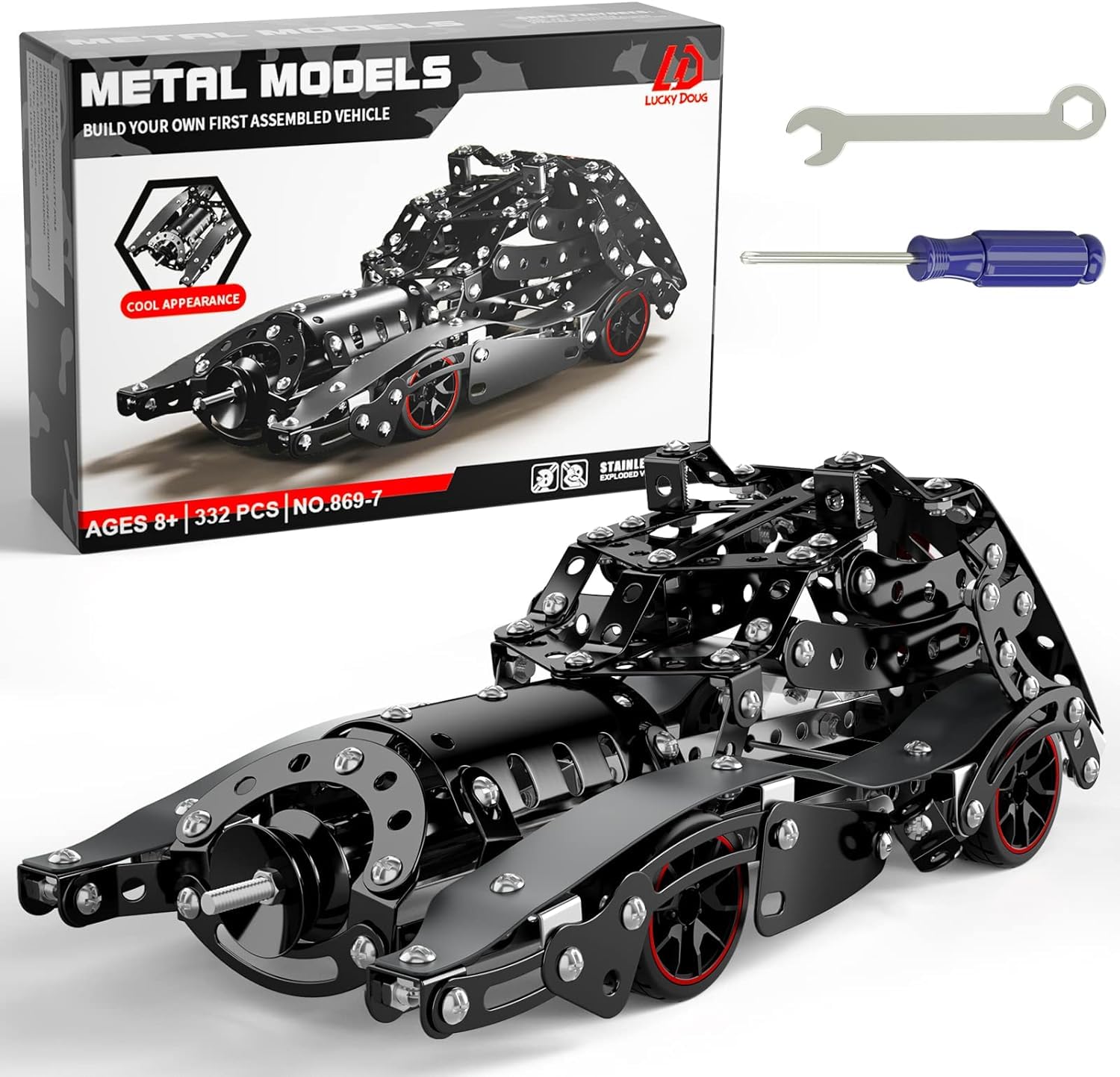 Aole Model Car Building Kit for Kids 6+, 332 PCS Metal Building Blocks STEM Toys, Erector Set Educational Toy Gifts for Vehicle Fans