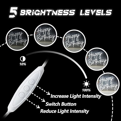 Vista 57 de Letrero de neón de feliz cumpleaños para decoración de pared, letreros de luz LED de neón rosa, decoración artística regulable, letrero de luz