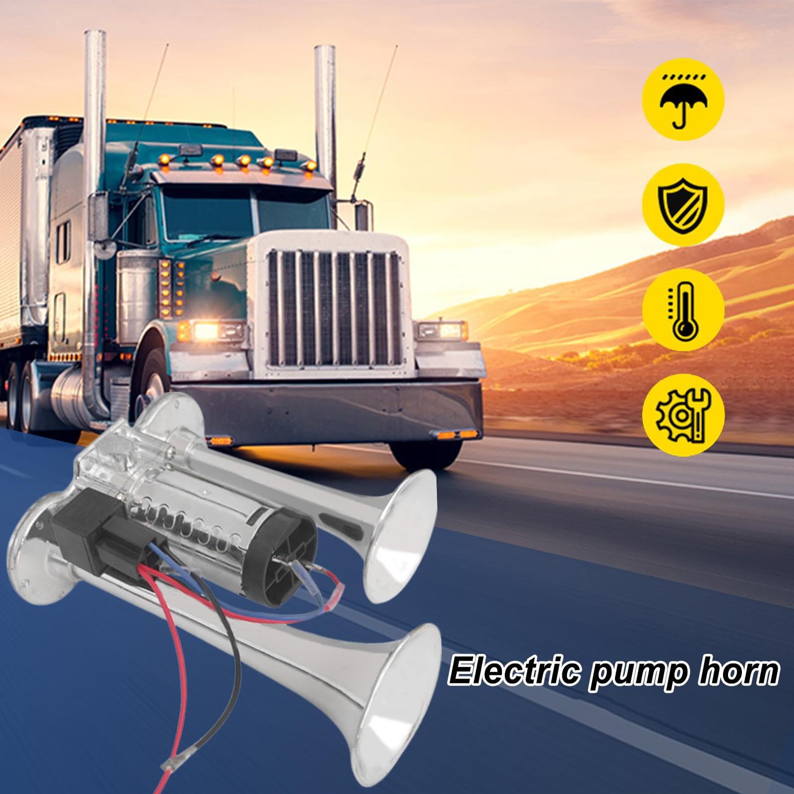 Bocina de aire para camión, Bocina de tren para camión - Kit de bocinas de tren ruidosas,Trompetas dobles, kit de bocinas de tren para camiones con compresor de aire para SUV, motocicletas, camiones,