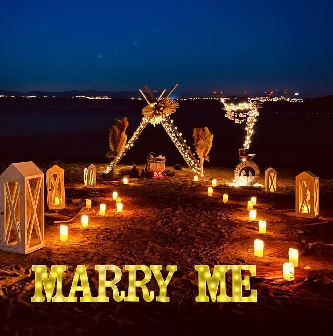 JUICYRAUL 7 LED Marquee Marry Me Lights - Light Up Letters for Romantic Proposal, Wedding & Engagement Signs