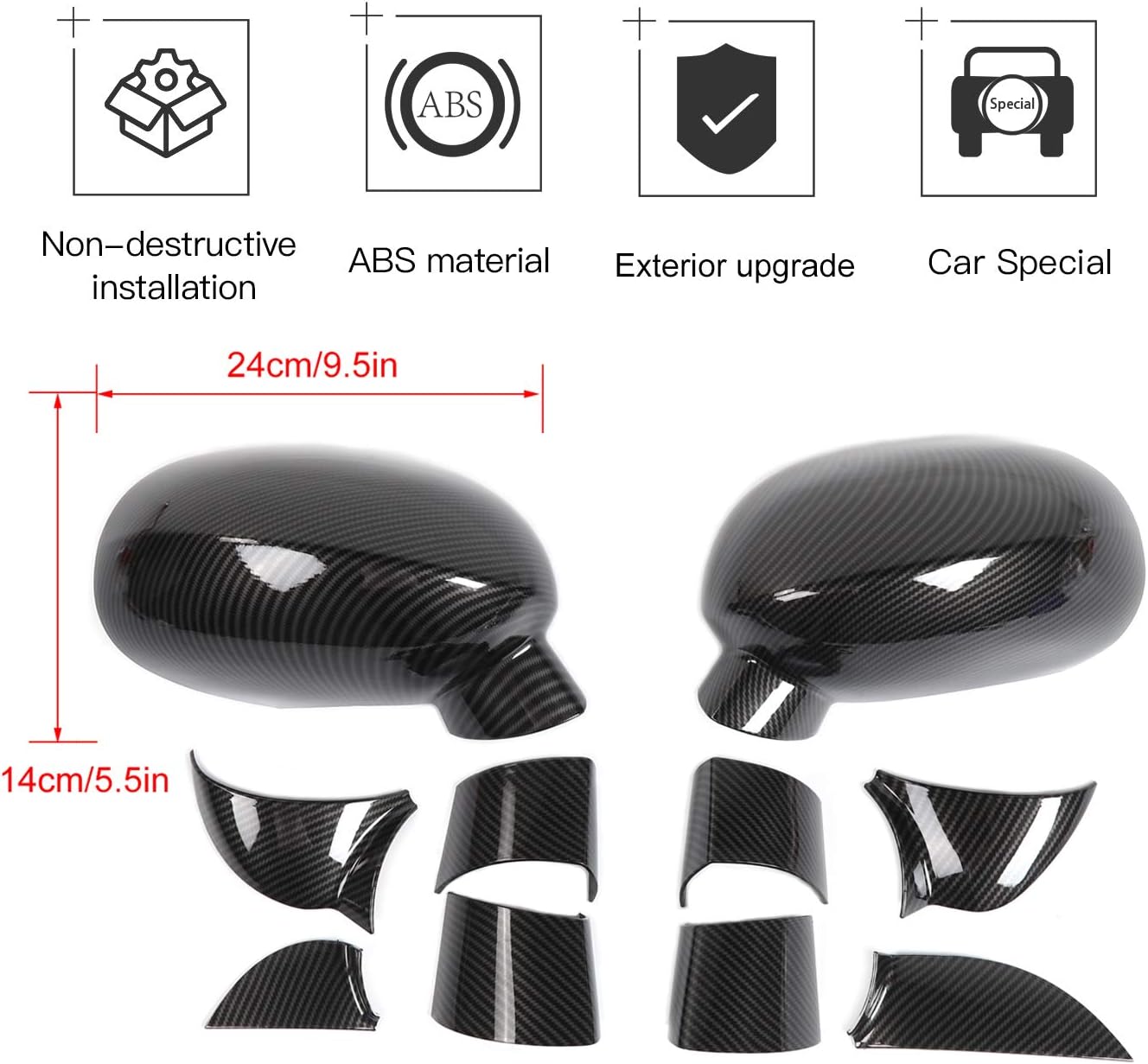JeCar Rearview Mirror Covers ABS Side Mirrors Cover for 2009-2020 Dodge Challenger, Carbon Fiber Texture