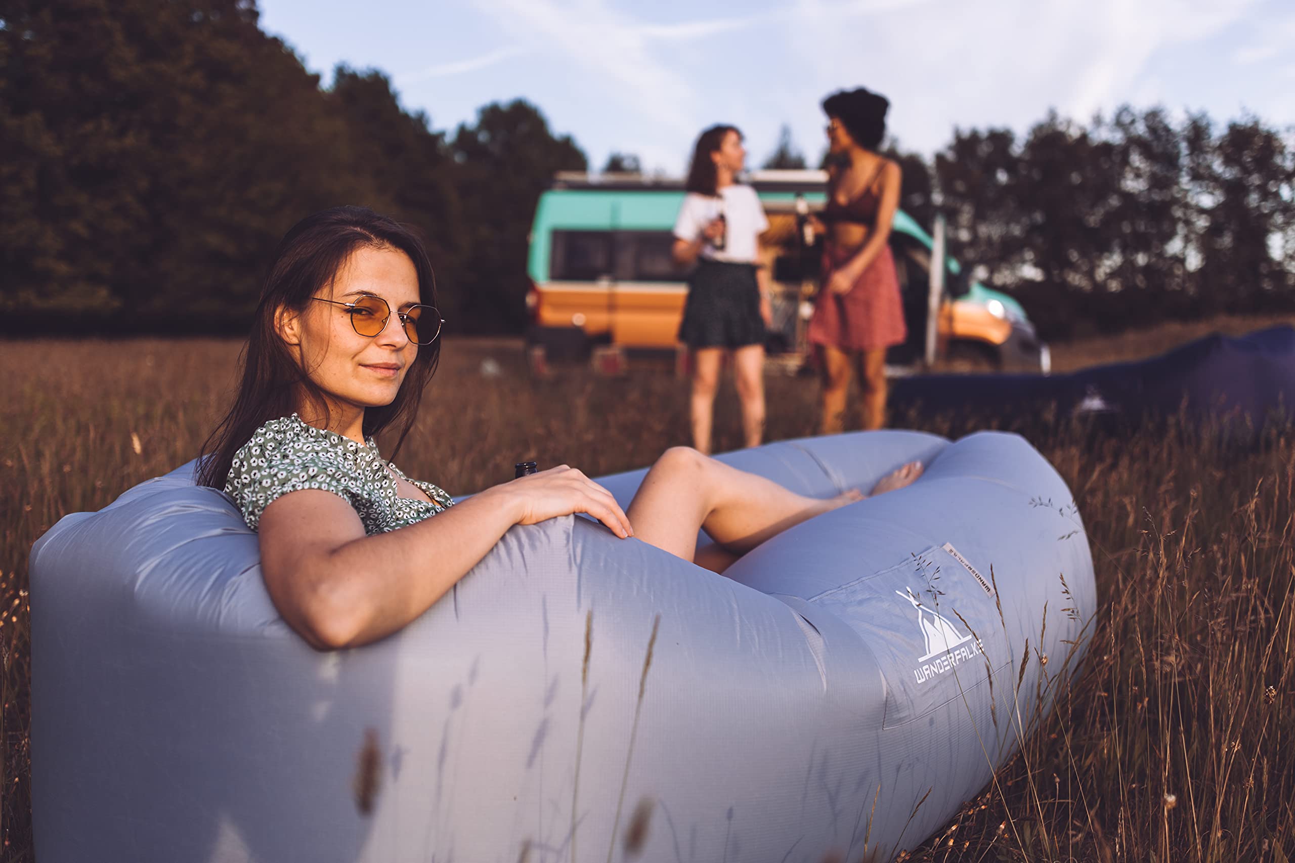 WANDERFALKE Sofa powietrzna na plażę, do aktywności na świeżym powietrzu, na kemping (lodowy szary)