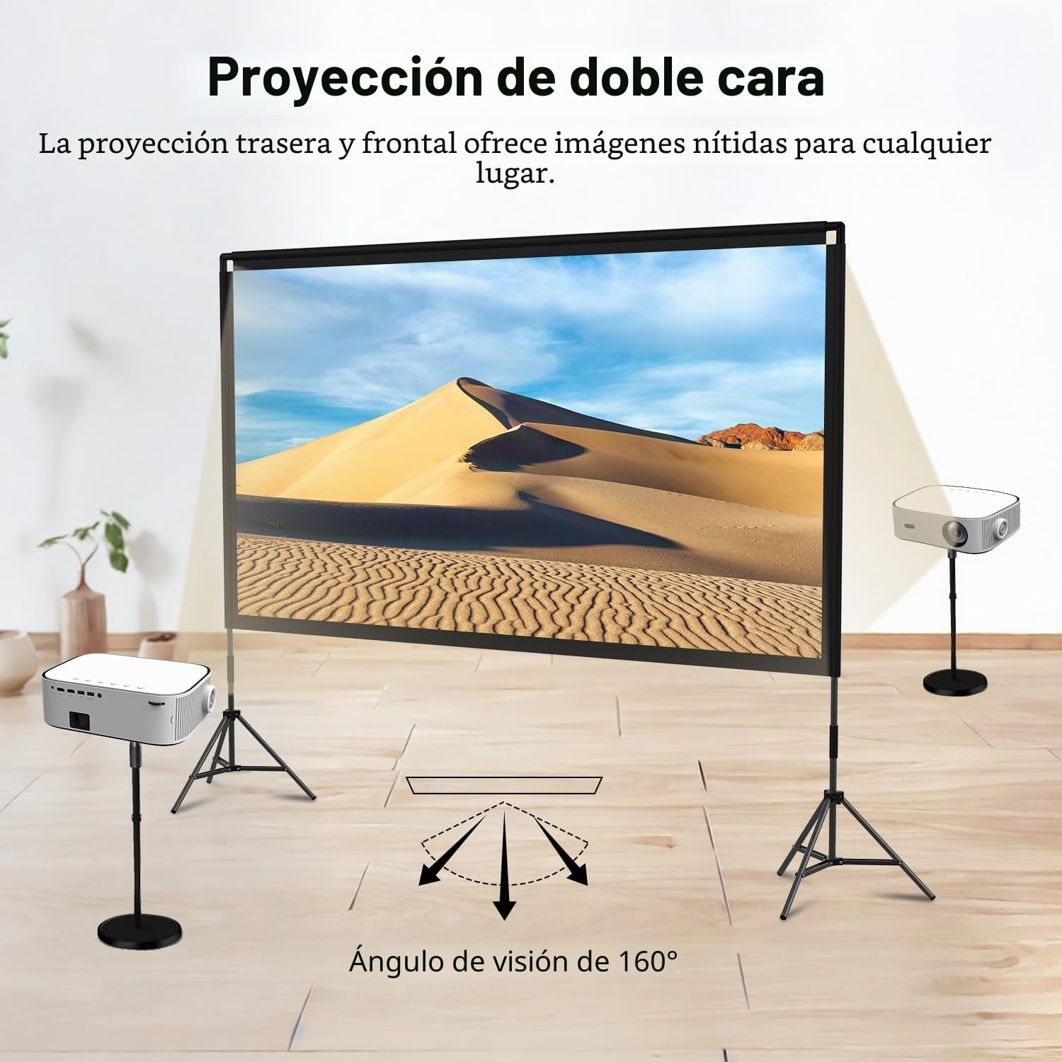 wootfairy Pantalla de proyector con Soporte, portátil y Plegable de 120 Pulgadas para Interiores y Exteriores, 16:9 4K HD, Parte Trasera, sin Arrugas, con Bolsa de Transporte para Cine en casa, Patio | 16:9 4K HD Pantalla de proyección trasera sin arrugas