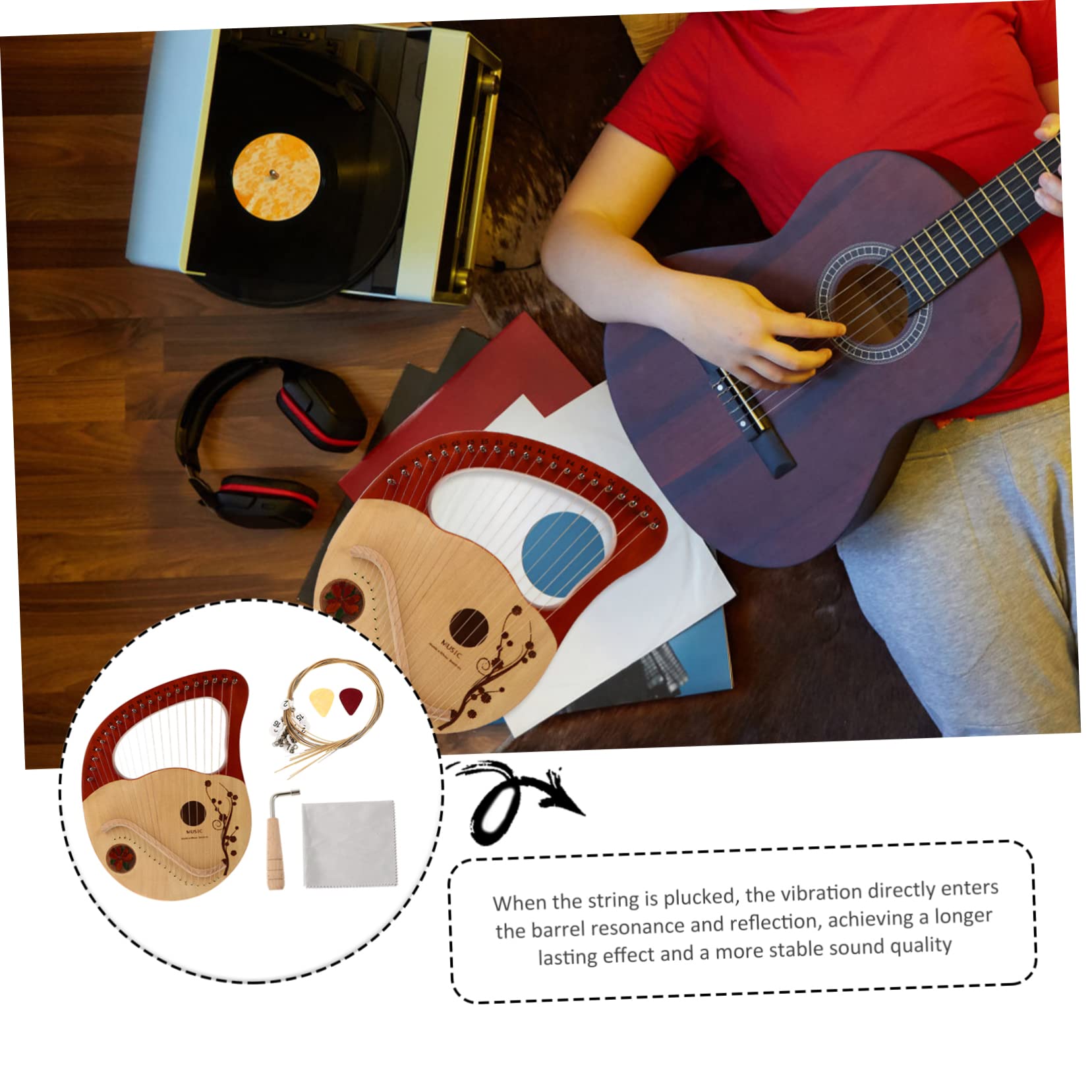 Yardwe Arpa in Legno Corde Strumento Corda Arpa in Legno Massello Corde Con Asta Di Accordatura Di in Strumento Musicale Lira Per Principianti
