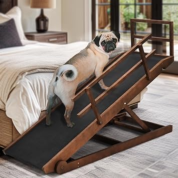 Dog Ramp for Bed & Couch, Foldable Wooden Pet Ramp, 5 Adjustable Heights