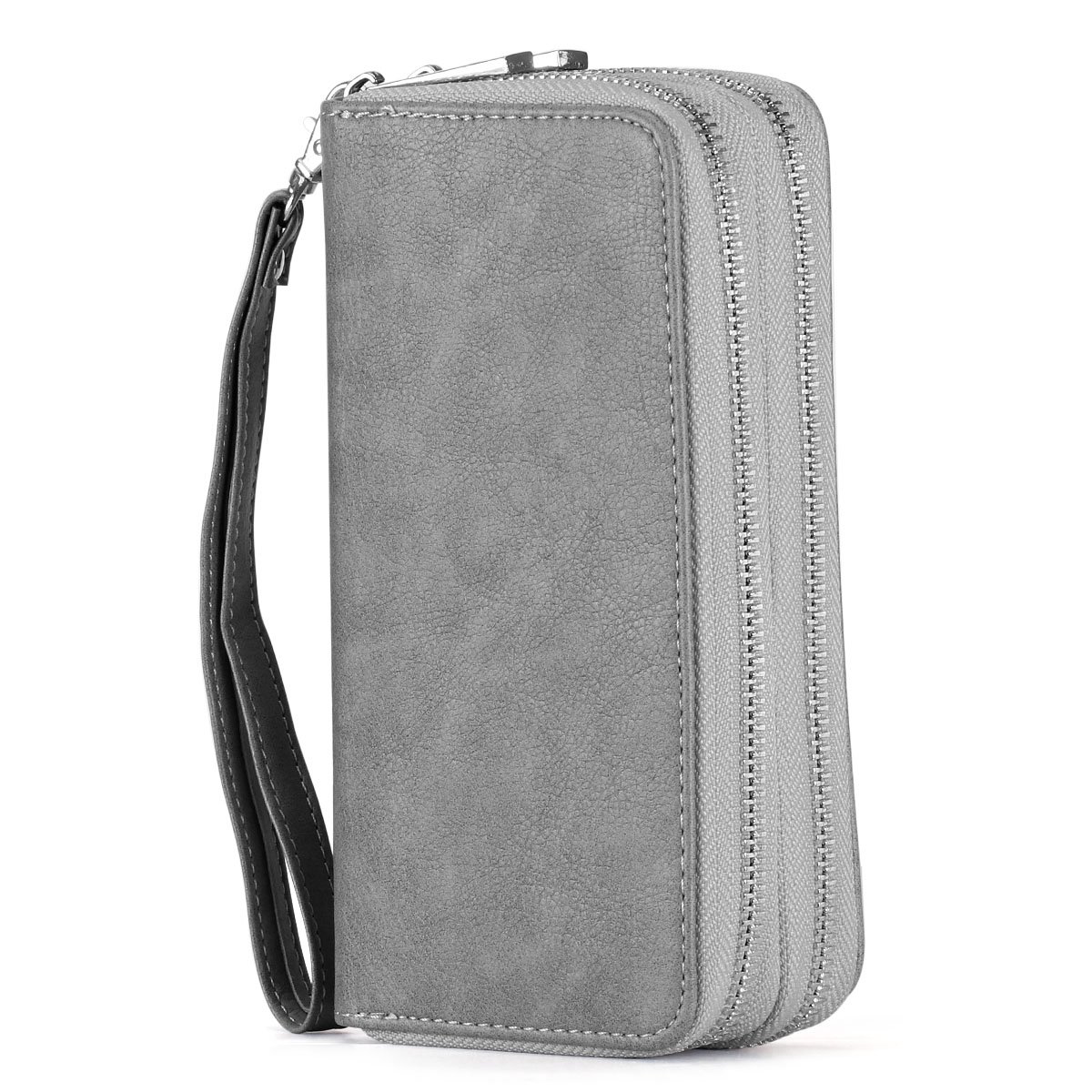 Women's Wallet Double Zipper Around Wallets Long Clutch Travel Purse Cellphone Bag with Wristlet Card Holder