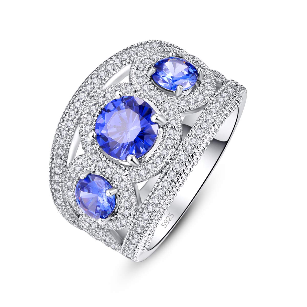 Empsoul925 Sterling Silver Created Round Cut Mystic Rainbow Topaz 4-Prong Cubic Zirconia Romantic Wedding Ring for Her