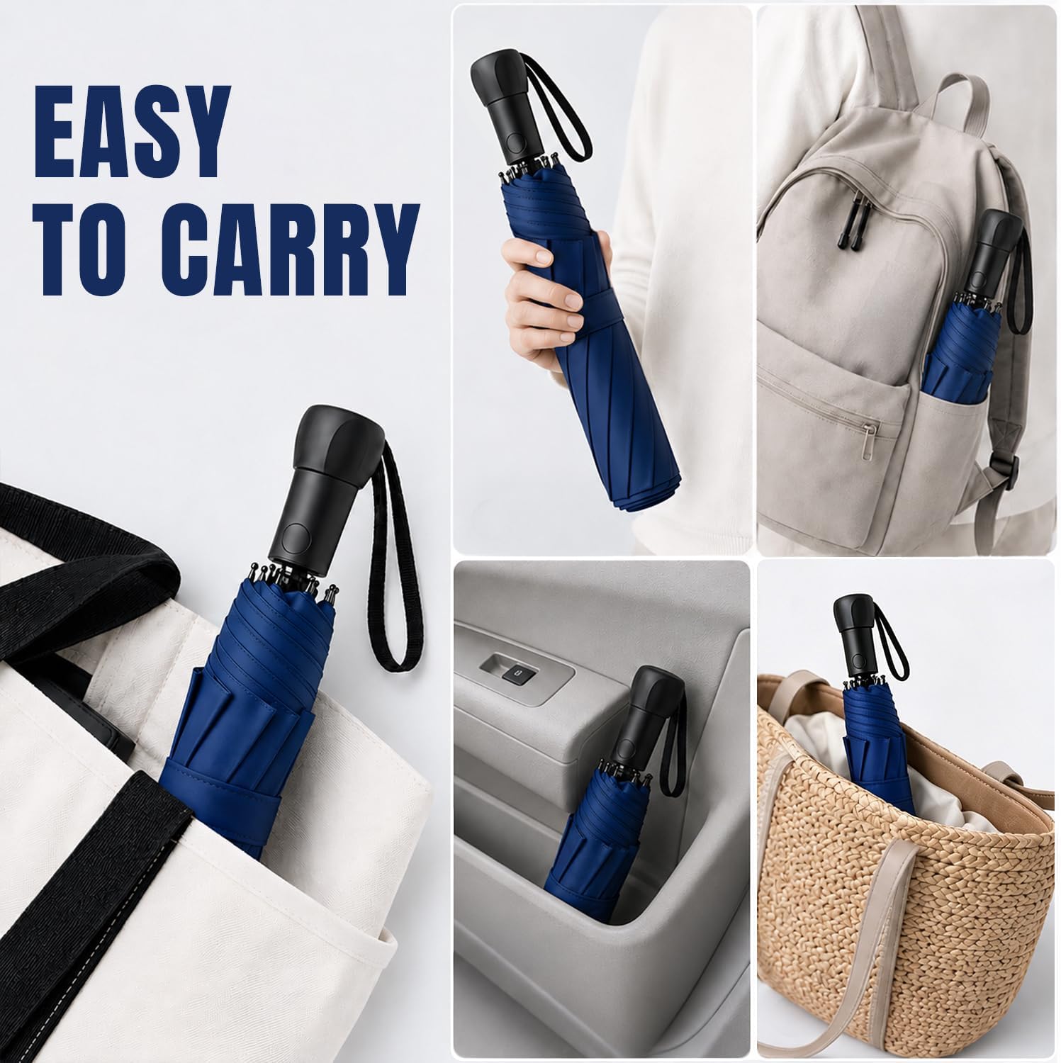 Windproof Compact Umbrella, 42" Automatic Open Folding Travel Umbrella
