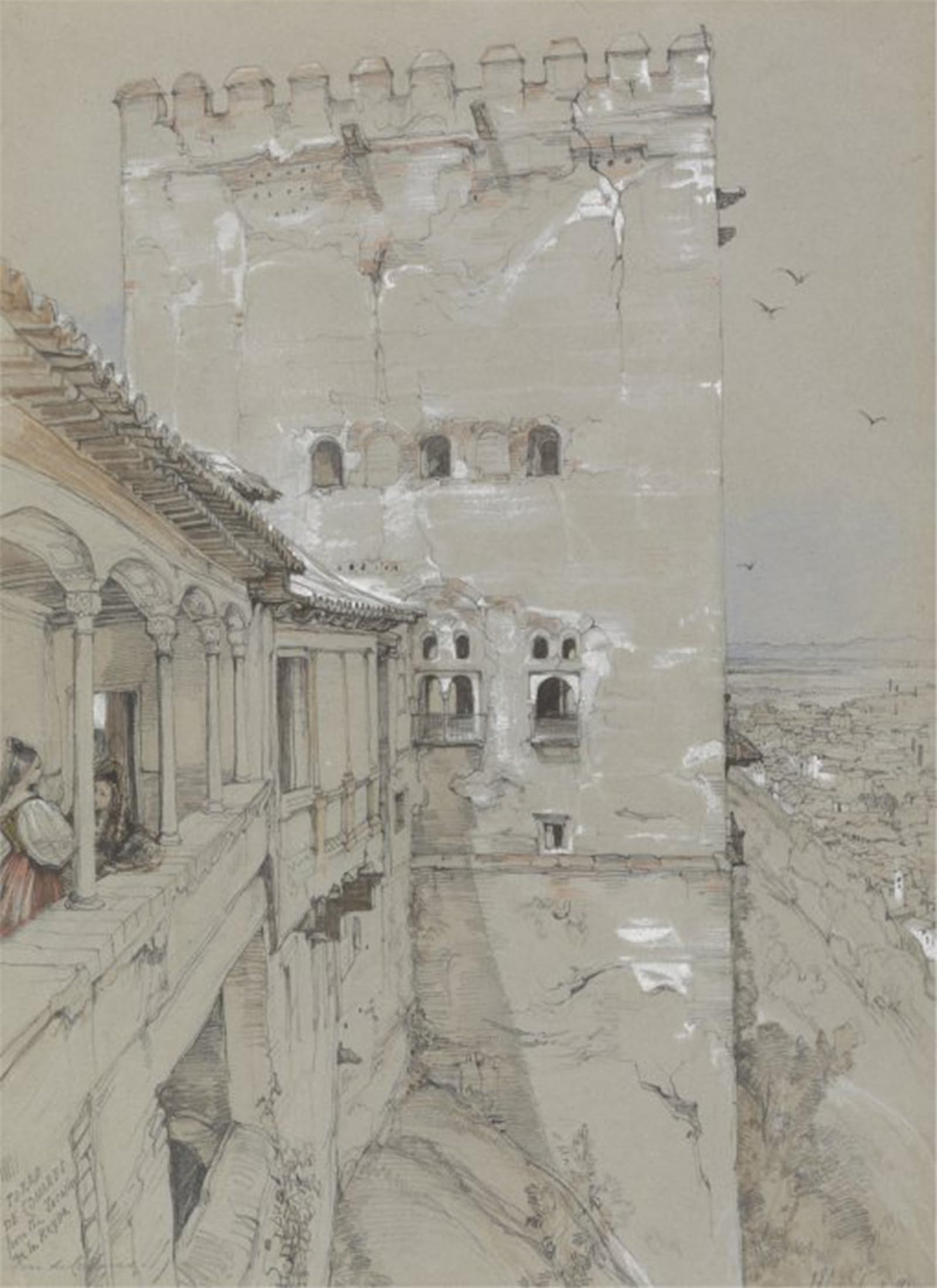 SERENDIPITP Vintage Picture Print on Canvas Wall Art Poster the Tower of Comares Alhambra by John Frederick Lewis Artwork Print Poster for Wall Decor 60x90cm