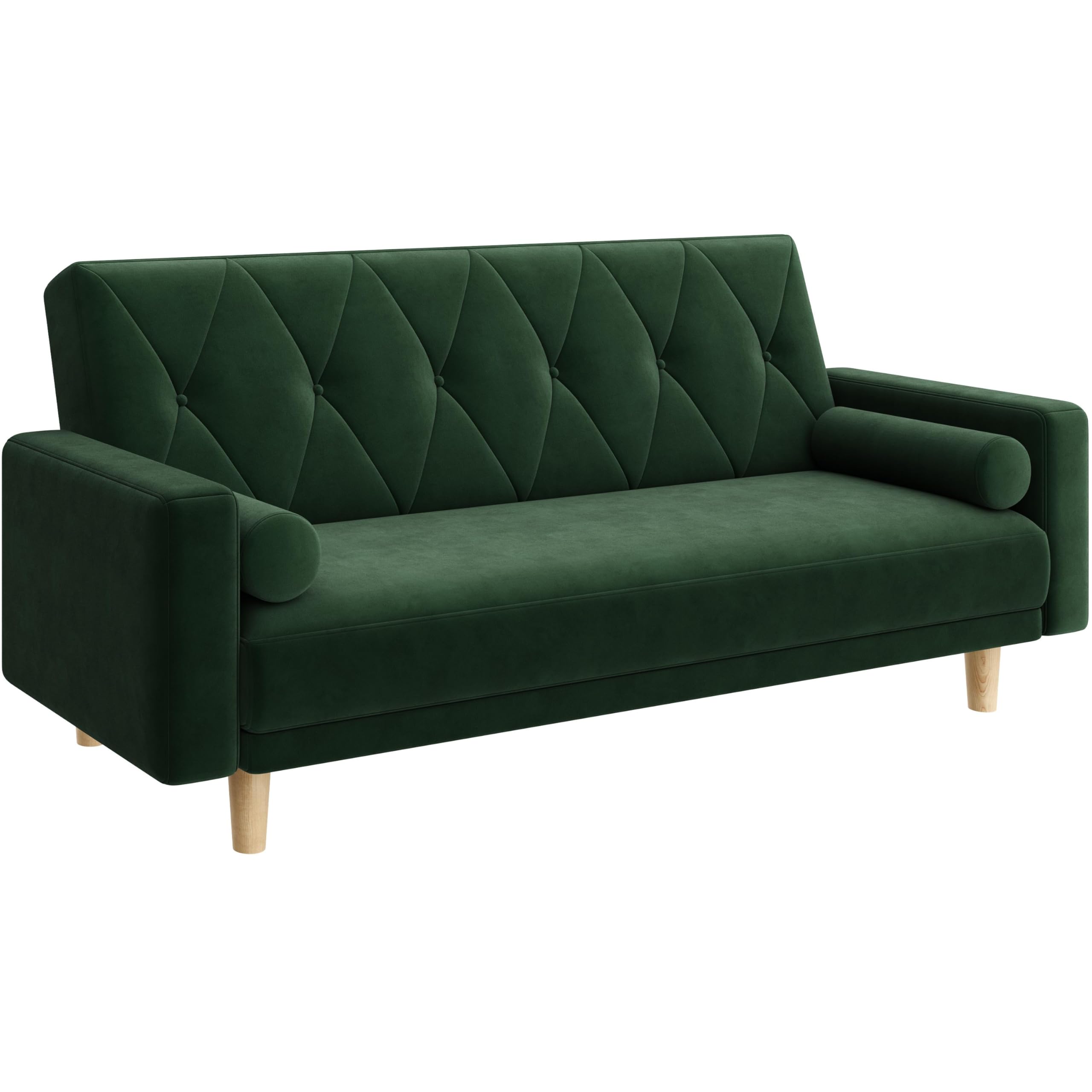 Yaheetech Convertible Sofa Bed Fabric Sofa Couch Click Clack Modern Sleeper Sofa Settee with 2 Bolster Pillows for Living Room/Guest Room Green — image 1