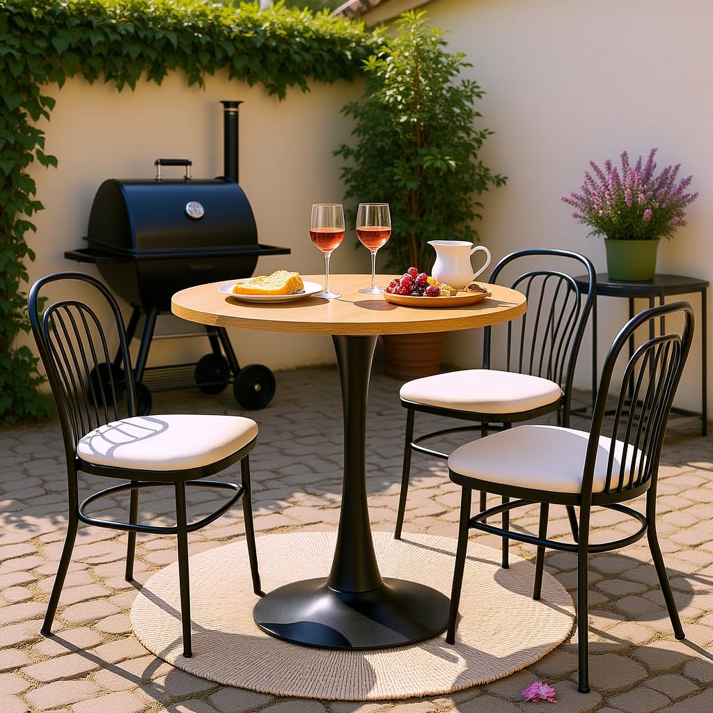 FURNISH - Mesa de picnic redonda y resistente, fabricada en madera de ingeniería y metal, mesa de ocio sólida para picnic informal en el jardín y en la terraza