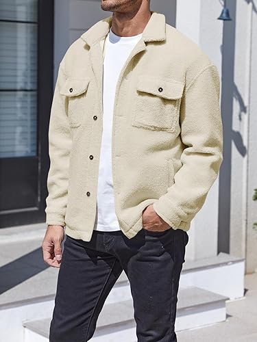 Miniatura 3 de Runcati Chaqueta de forro polar Sherpa para hombre, casual, con botones, para otoño e invierno, suave, con bolsillo