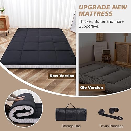 Miniatura 5 de Colchón futón de tamaño matrimonial, colchón japonés plegable extragrueso, almohadilla de espuma viscoelástica para adultos, tapete de tatami