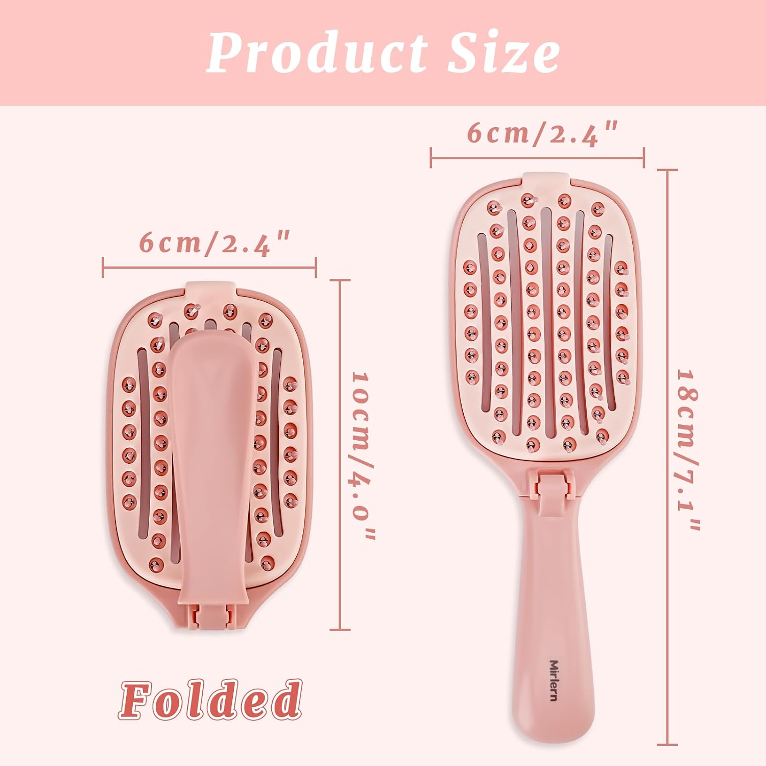 Foldable Self-Cleaning Travel Hair Brush, Pocket Hairbrush for Hair