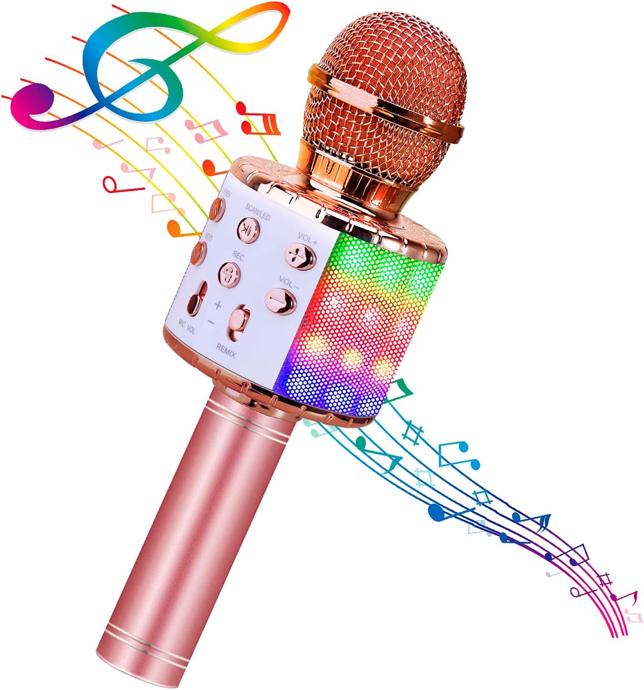 Wireless 4 in 1 Bluetooth Karaoke Microphone, Portable Speaker Machine, Handheld Home KTV Player with Record Function for Android & iOS Devices (Pink)