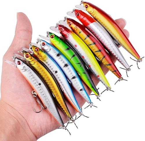 Miniatura 6 de Aorace Kit de Señuelos de Pesca Mixto que Incluye Minnow Popper Crank Baits con Anzuelos para Pesca en Agua Salada y Dulce de Trucha Lubina Salmón