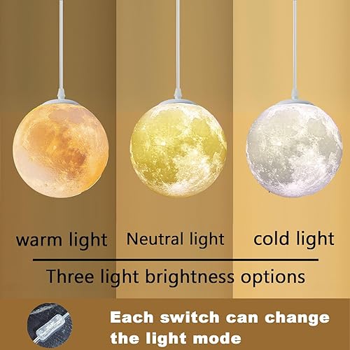 Miniatura 10 de JLOWCO Lámpara colgante de techo enchufable, lámpara de techo colgante de 16.4 pies, lámpara de luna colgante colorida para dormitorio de niños, luz