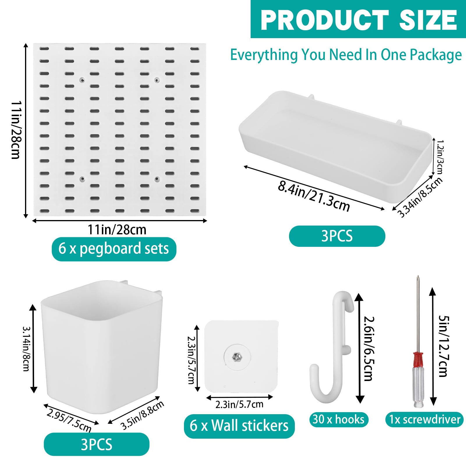 Kit per pannello forato, include 6 pannelli forati da 28 x 28 cm e ganci per accessori, organizer da parete in plastica, per ufficio, stanza dei mestieri, 42 pezzi