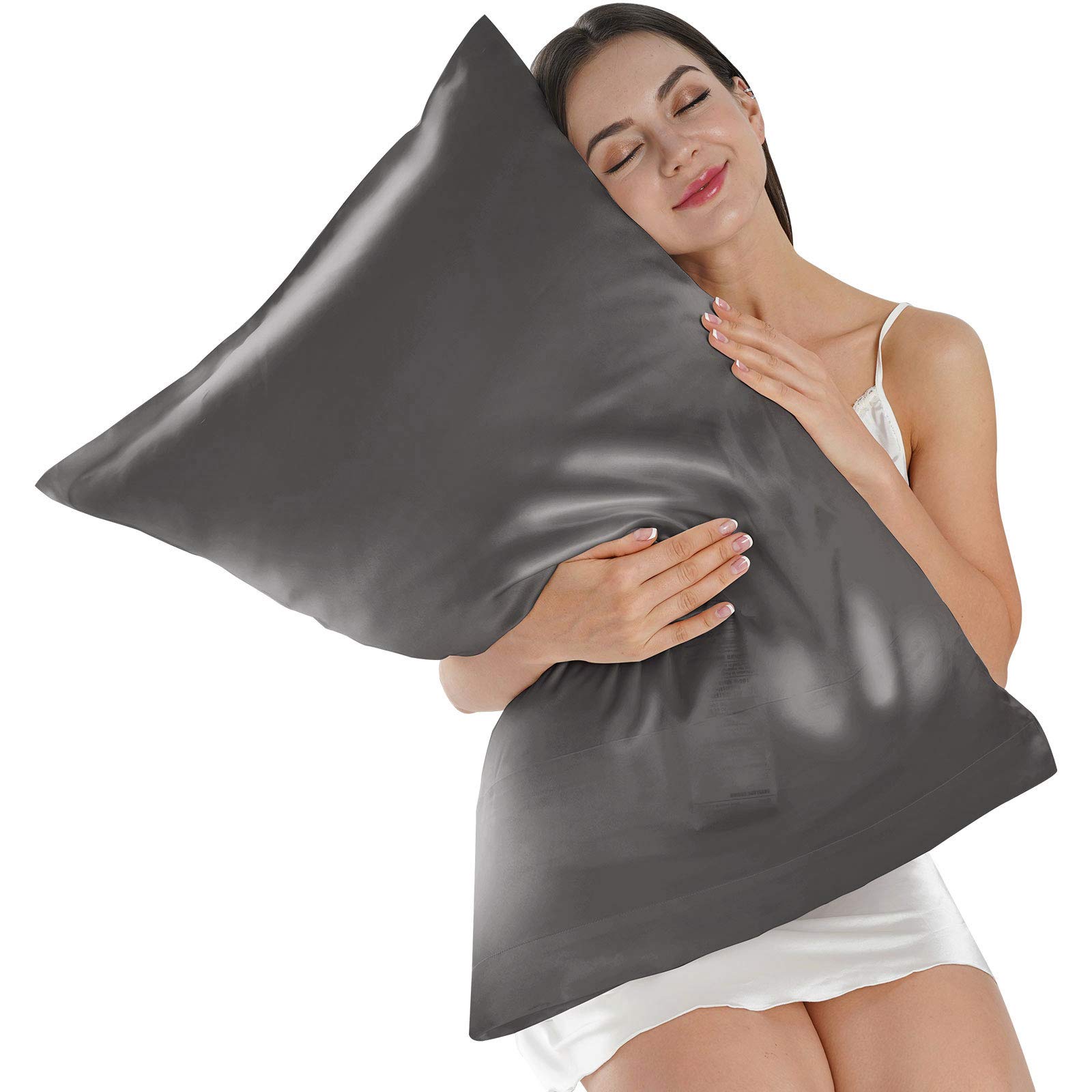 Vividmoo Silk Pillowcase for Hair and Skin 100% Natural Mulberry Silk Pillow Case 22 Momme Pillow Cover with Envelope Closure, Both Side Grade 6A Pure Silk Pillow Sham (Iron Grey, Standard-1 Pack)