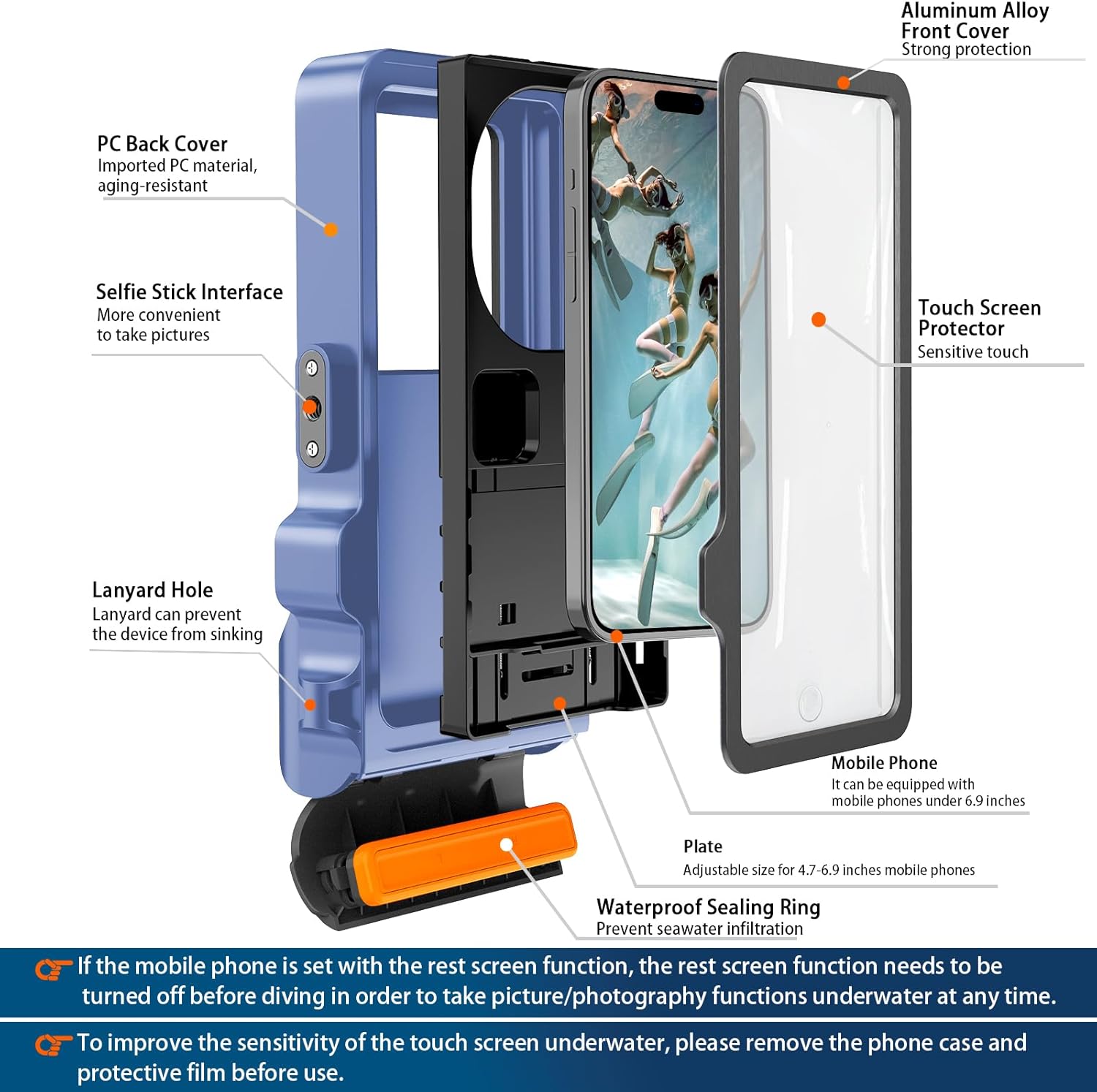 2026 Diving Snorkeling Phone Case for iPhone 17/16/15/14/13/12/11 Pro Max/XS/X Samsung Galaxy S26/S25/S24 Professional Scuba Dive Waterproof Underwater Photo Video Cover (4TH Gen, Blue-)