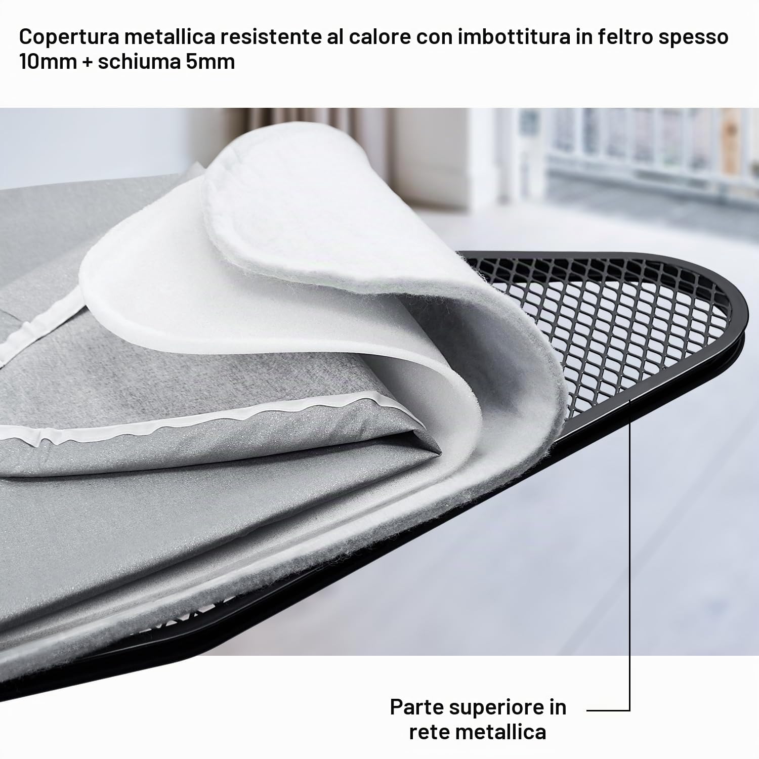 Duwee Asse da Stiro Extra Grande da 43x122 cm con Grande Poggia Ferro a Vapore, Copertura Resistente al Calore in Metallo con Imbottitura a Doppio Strato Spessa, Altezza Regolabile, Gambe Robuste e