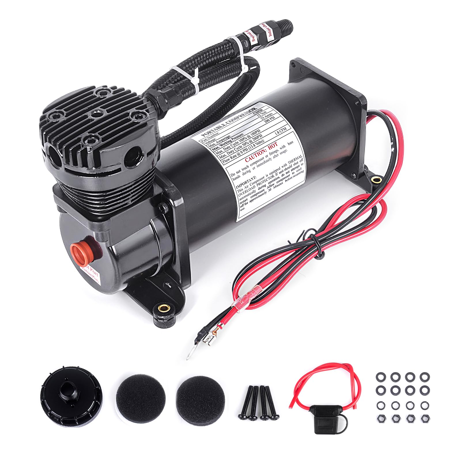 ZHSYMX 200PSI 3/8 NPT Heavy Duty Air Train Horn/Air Ride Suspension Compressor for Train/Truck/Car 12V Black
