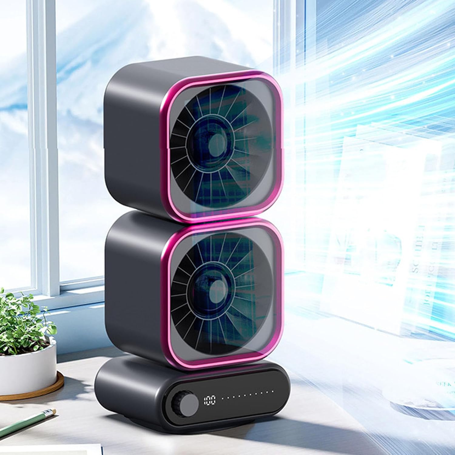 Fockety USB Desk Fan, 360 Degree Rotation Portable Table Fan Digital Display Desk Oscillating Powerful Wind Output Air Circulation with Turbo Mode for Bedroom Office