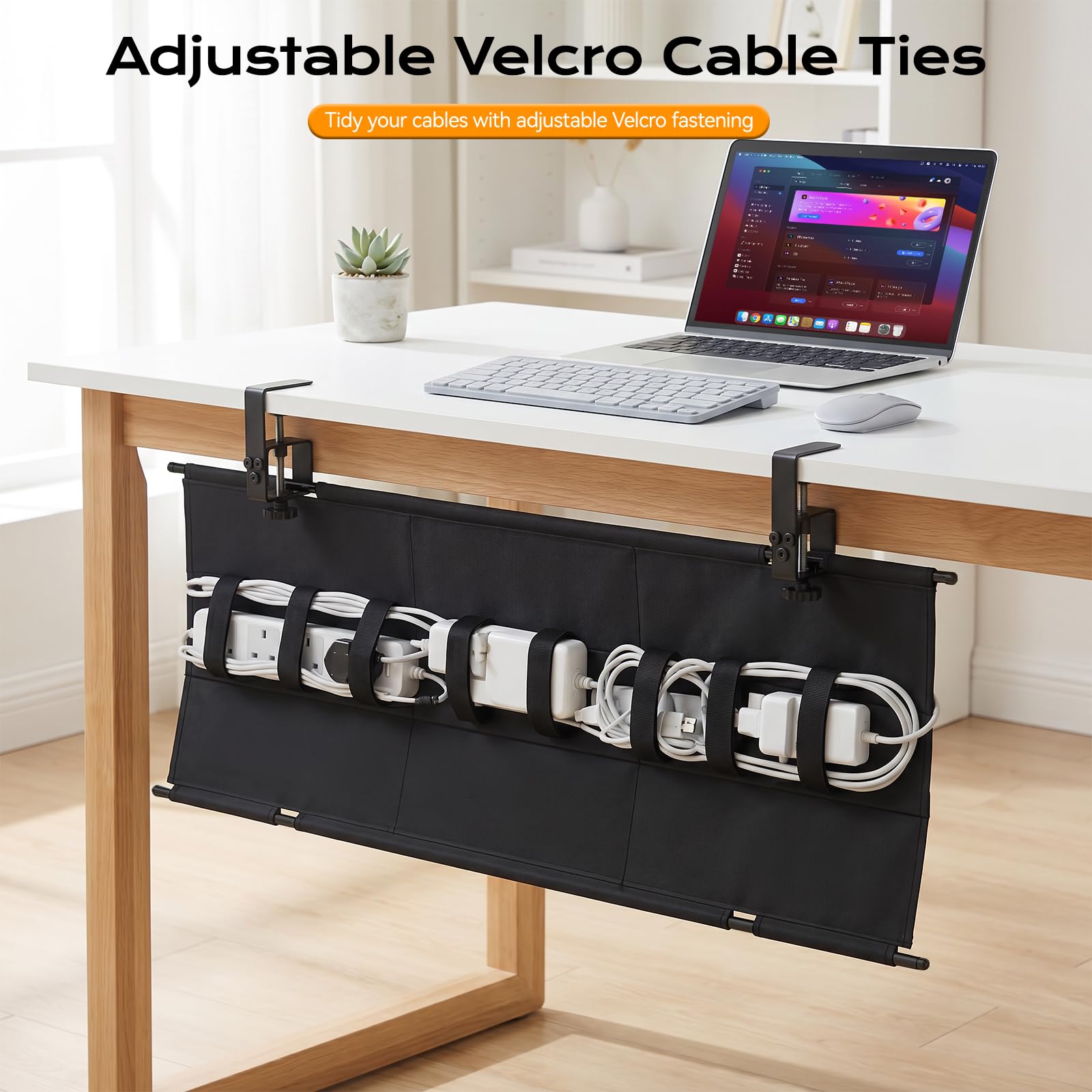 BSEED Vassoio Portacavi da Sotto Scrivania, Fissaggio a Morsetto Senza Fori, Organizzatore Cavi per Ufficio e Casa, 120 cm * 14 cm, nero