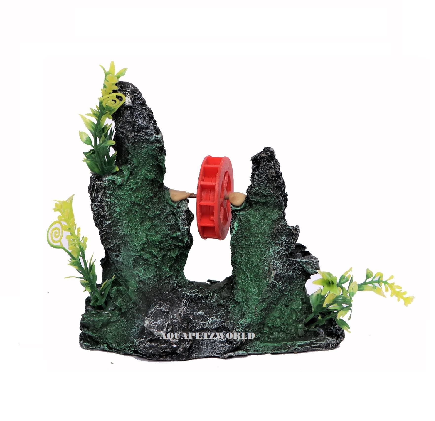 AQUAPETZWORLD Aquarium Fish Tank Rockery Mountain Ornaments Resin Decorative Rocks Stone Red Waterwheel Lifelike Artificial Plants Grass Landscape Décor (16cm x 6cm x 17cm) (B09JKWM4C5) Amazon Price History, Amazon Price Tracker