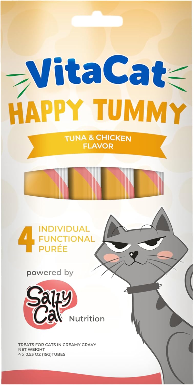 Salty Cat Happy Tummy Natural Tuna & Chicken Functional Tube Treats for Cats (12 Packs)