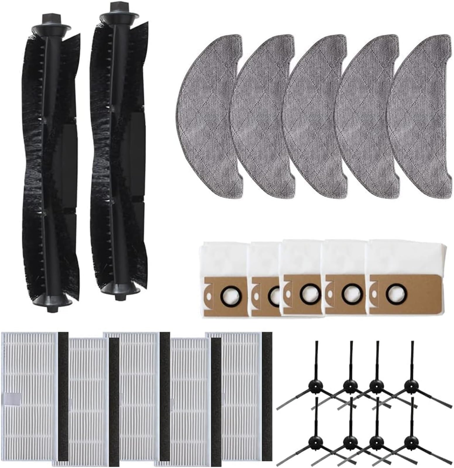 XUBOR Robot Vacuum Mopping Pad Assembly Replacement Parts Kit 25Pcs Main Brush Filter Side, for Laresar L6 Pro, Ultenic T10 Robot Vacuum Cleaner Accessories