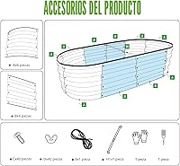 Vista 6 de SnugNiture Jardinera elevada galvanizada para exteriores, 2 piezas de 4 x 2 x 1 pies, maceta ovalada de metal para plantar plantas, verduras