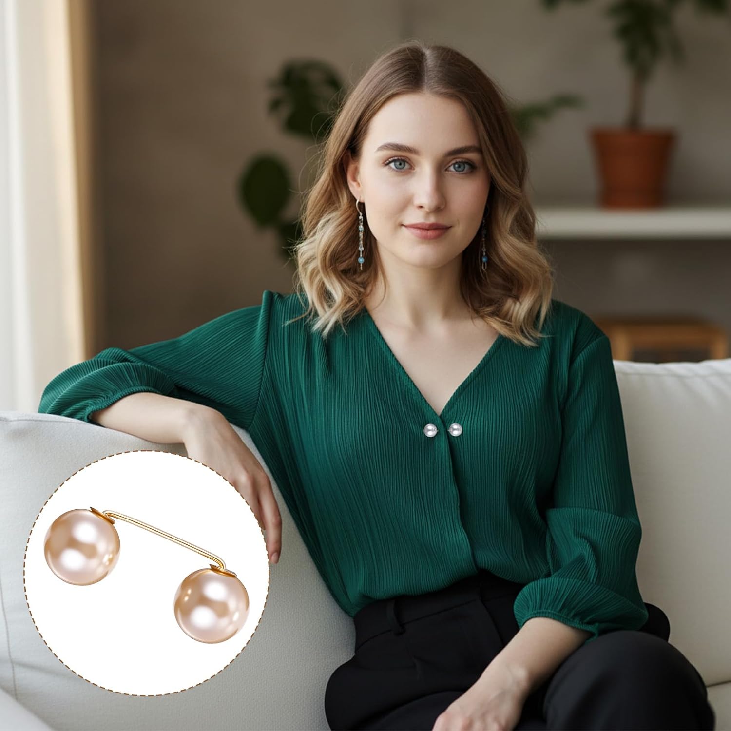 18 Pcs Artificial Pearl Brooch Pins, Sweater Shawl Clips, Tops Clothing Decorative Clips Anti-Exposure Neckline Safety Pins for Clothes Decorative Pin for Clothing Cardigan Dress Sweater