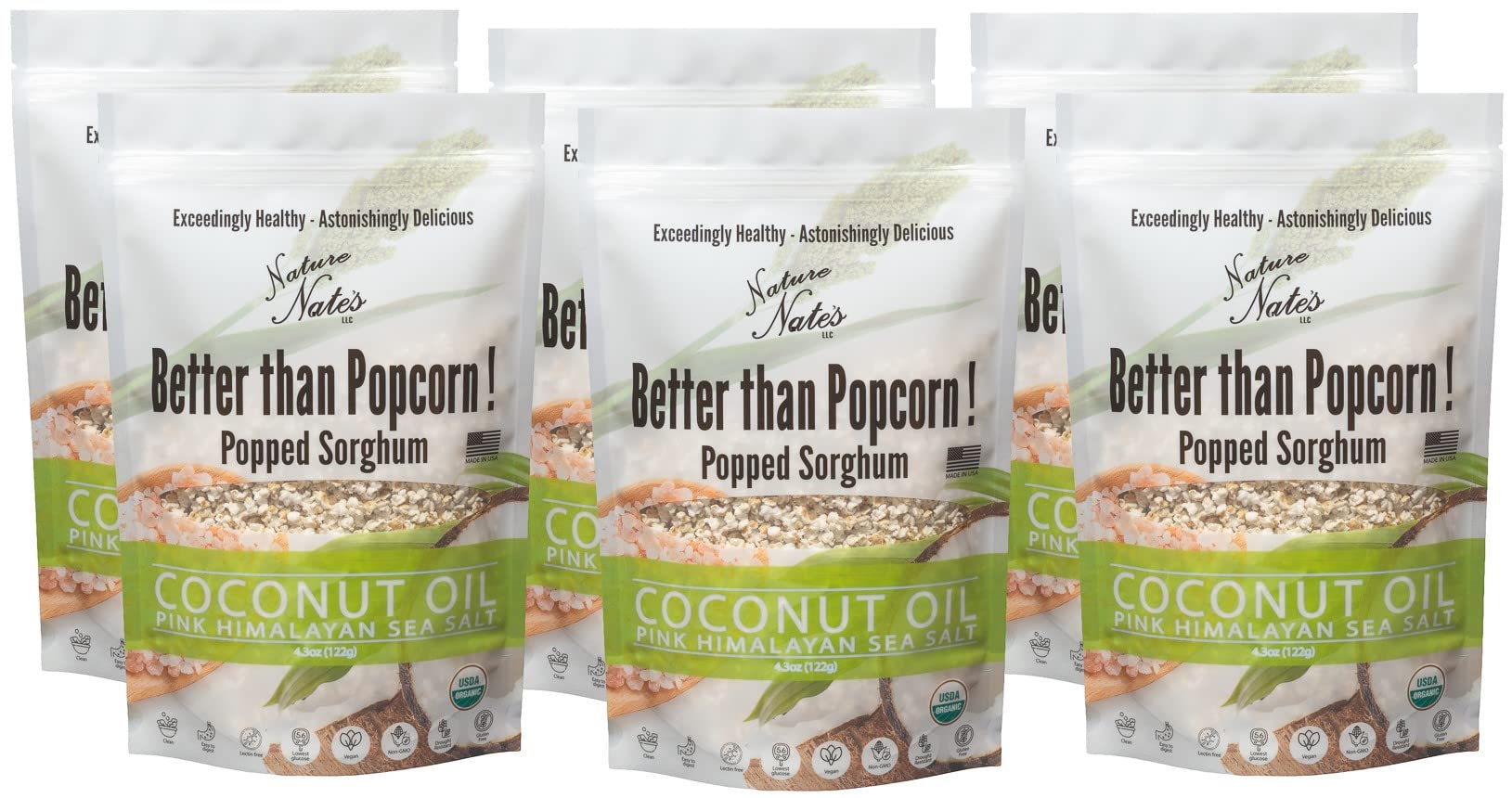 Nature Nate’s Popped Sorghum, Coconut Oil & Pink Himalayan Sea Salt