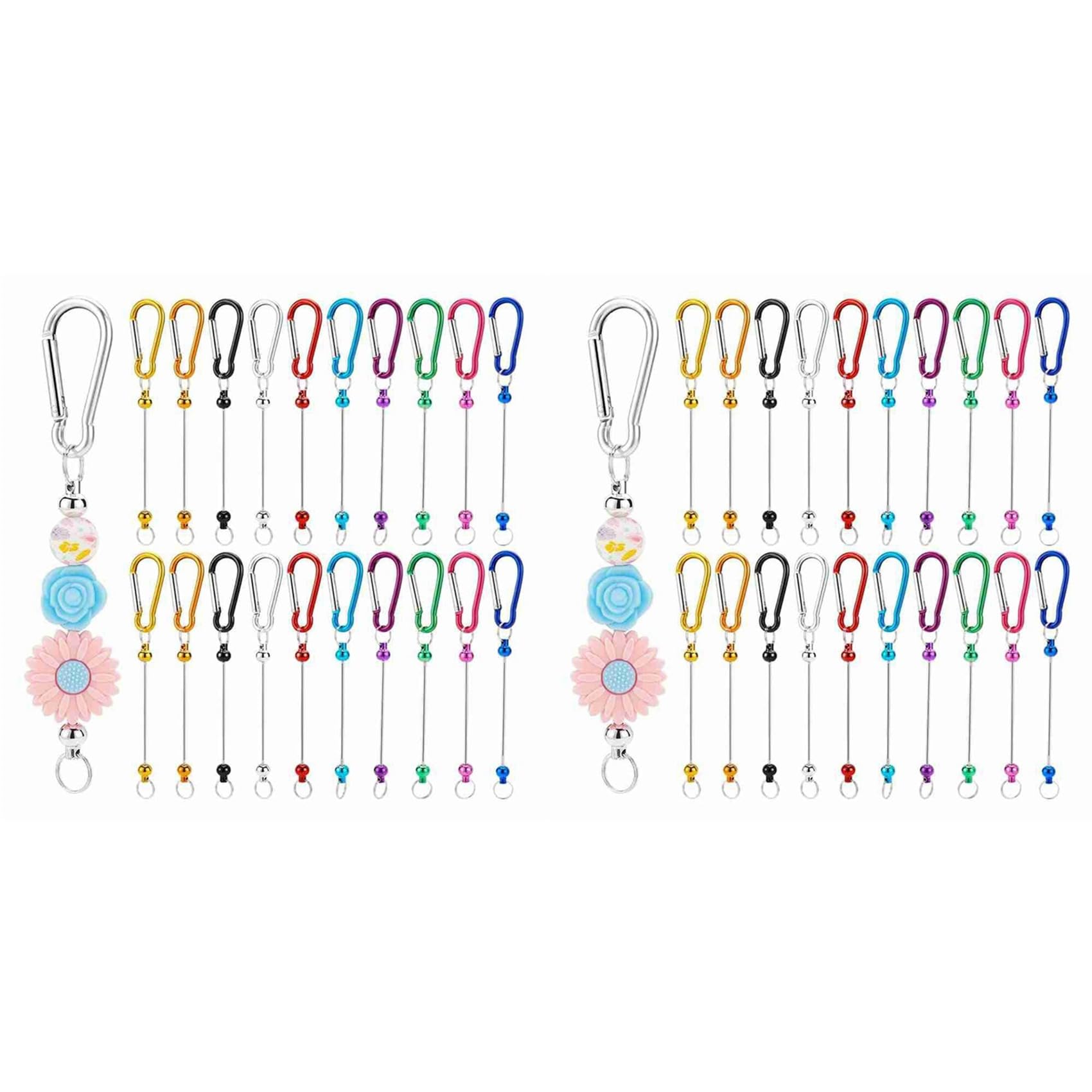 Vjsujehgy 40Pcs Beadable Keychain Bars,Colorful Blank Bead Keychain Bulk Metal Beadable Keychain Bars for Crafts Pendant Jewelry B