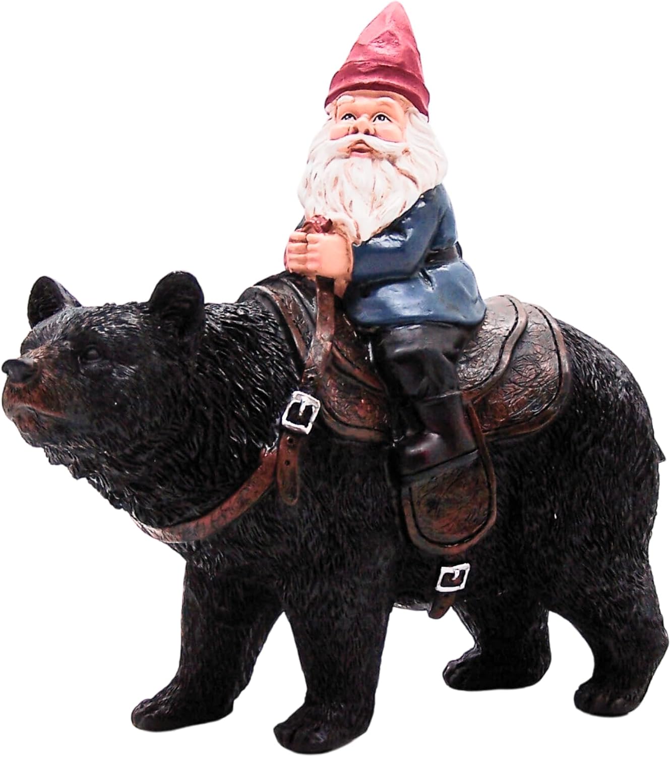 Wowser Freestanding Whimsical Gnome Riding Black Bear Figurine - 9.5 Inches