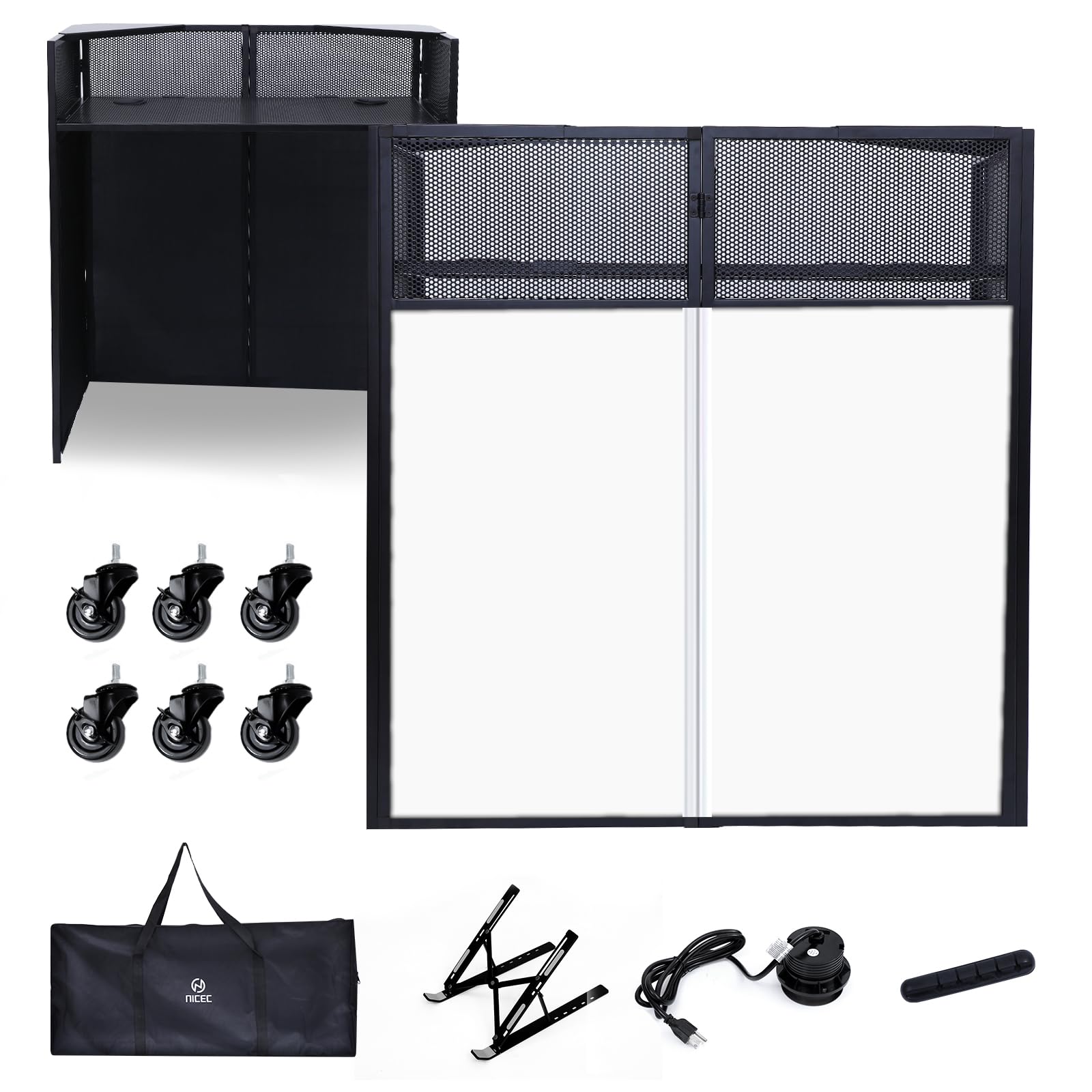 Nice C DJ Booth, DJ Table, DJ Facade, Portable DJ Booth Table with Lighting Scrims, Carry Case, 40x20 inch