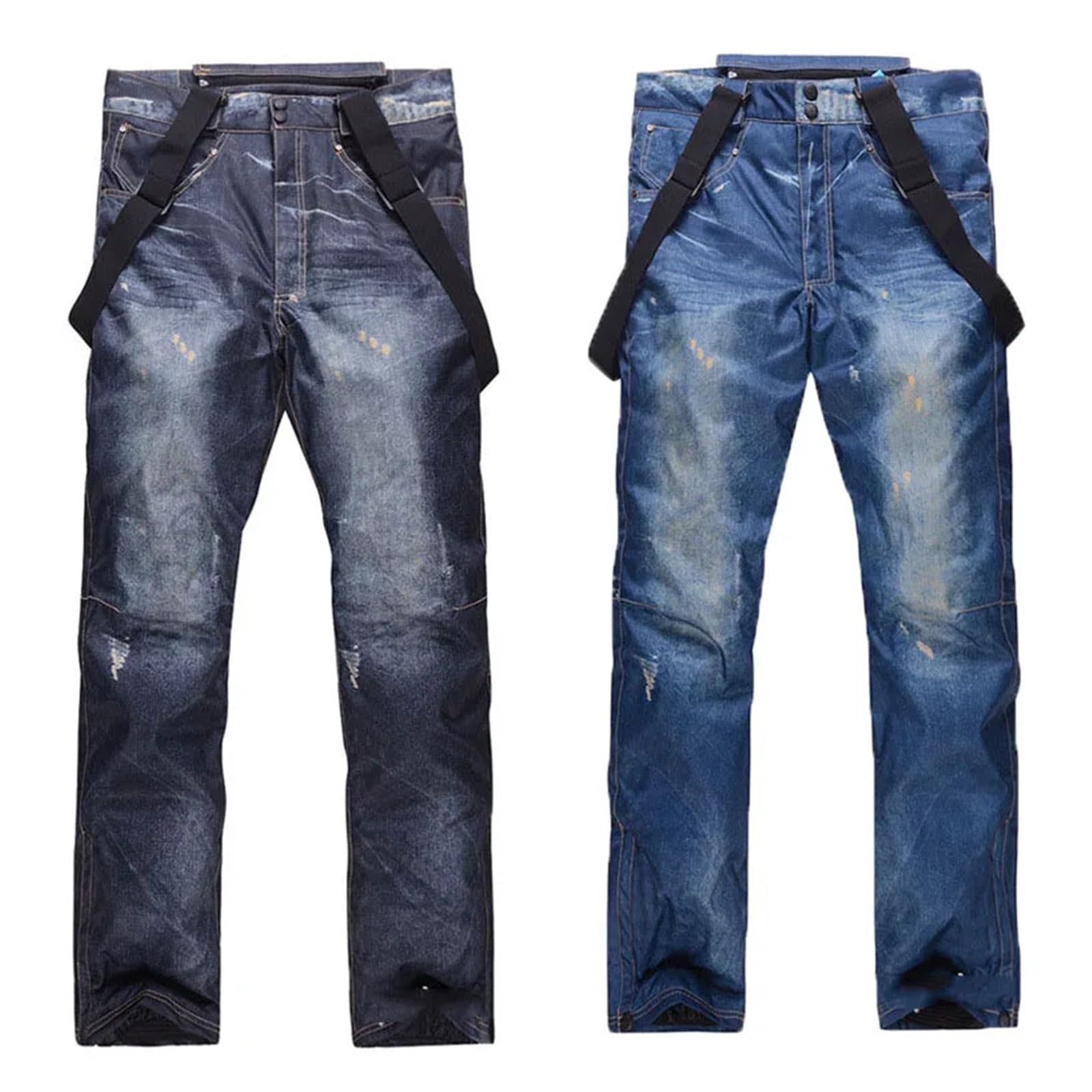 Skihose Denim-Skihose for Herren, Winter, Outdoor, warm, wasserdicht, Winddicht, Ski- und Snowboardhose, männliche Schnee-Lätzchenhose(Black,XL)