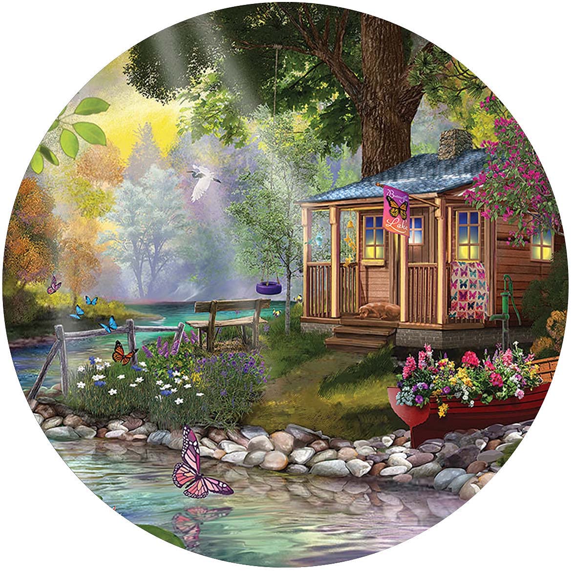 WZVZGZ Round Metal Tin Sign Rustic Wall Decor,Butterfly Lake,Round Metal Sign Plaque for Home Garden Kitchen Bar Cafe Restaurant Garage Retro Vintage Wall Art 12x12 Inch