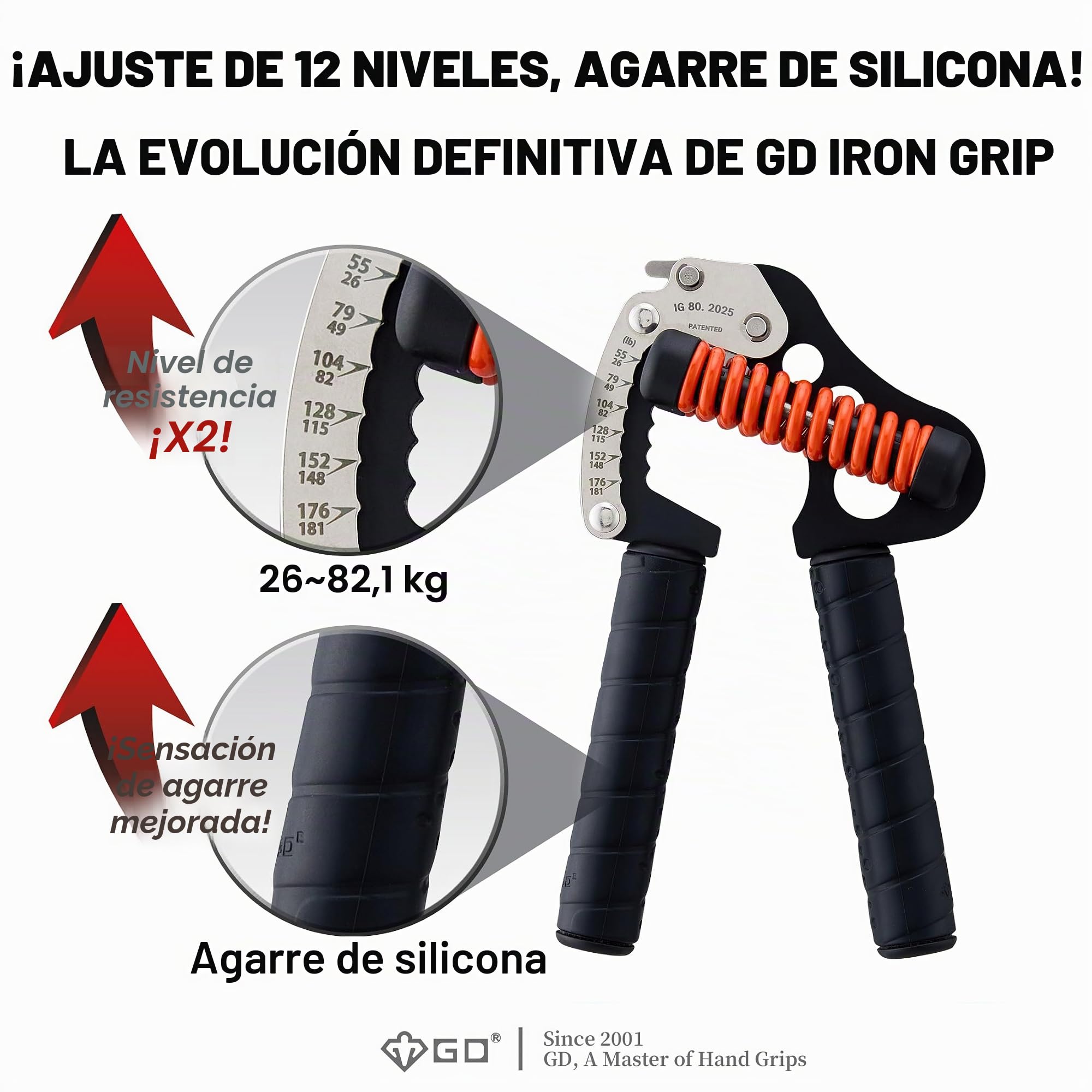 GD Iron Grip - Fortalecedor de agarre de mano (empuñaduras ajustables para entrenamiento de fuerza) Entrenador de fuerza de muñeca y antebrazo