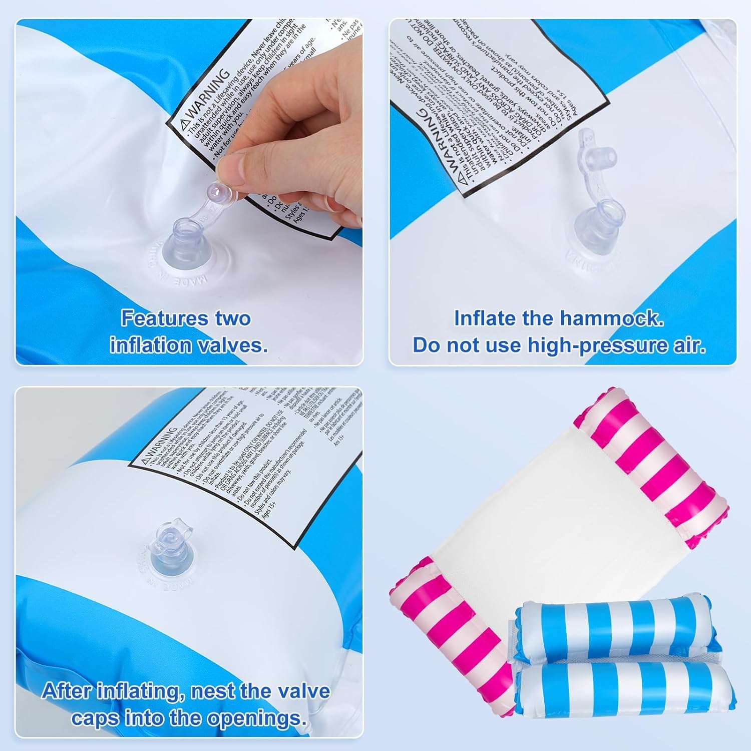 Behiruch 2 Pezzi Materassino Gonfiabile Mare, 4 in 1 Amaca Gonfiabili Mare, Gonfiabili Piscina Galleggiante, per Piscina Spiaggia (Rosa e Blu)